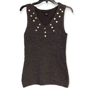 Marina Luna S Gray Cotton Knit Sequin Embellished Beading Sleeveless Casual Top